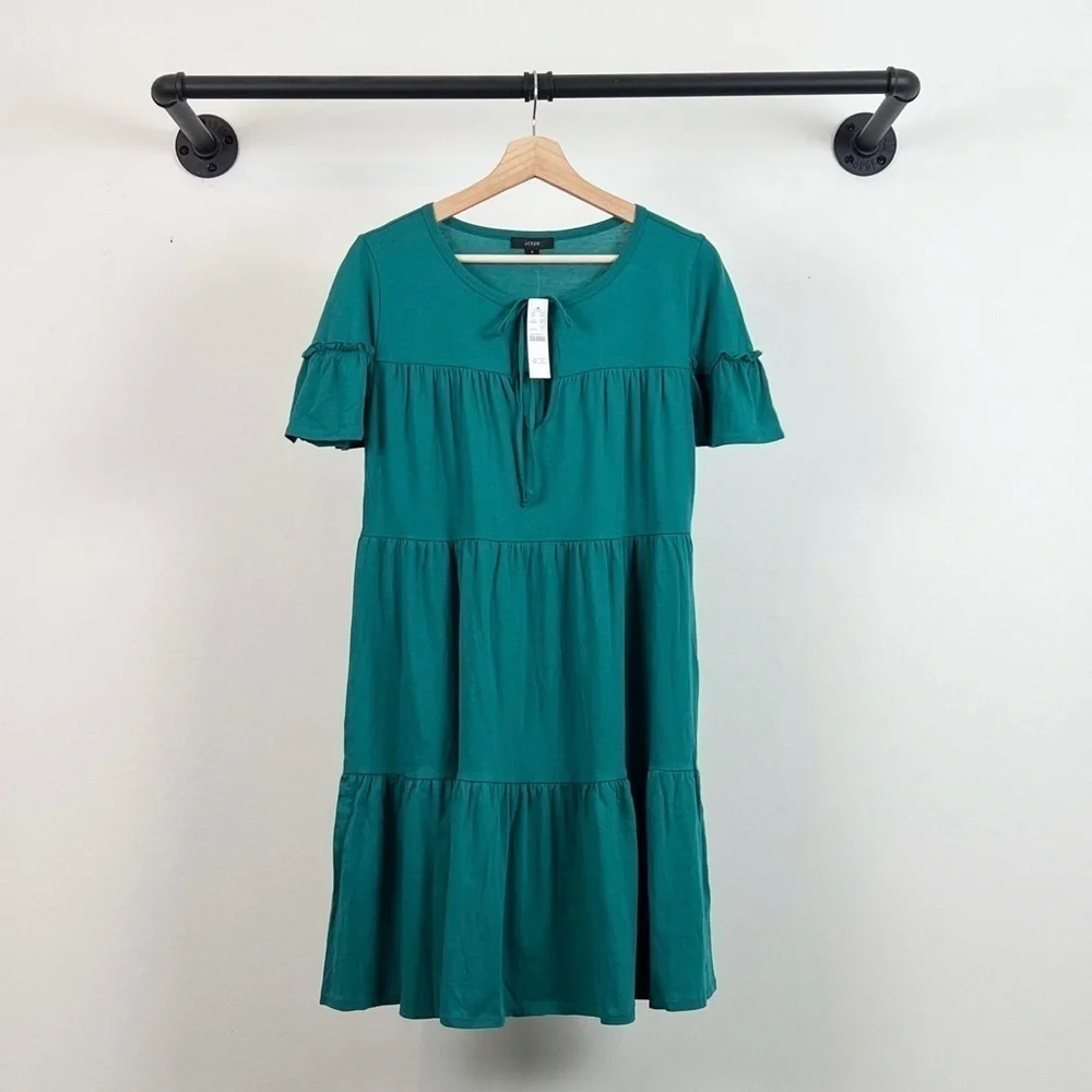 NWT J. Crew Broken-in jersey tiered ruffle mini dress in teal - Picture 5 of 8